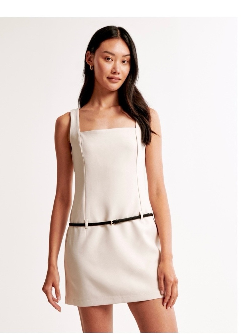 Abercrombie & Fitch Cream Square Neck Mini Dress with Black Zip Accent
